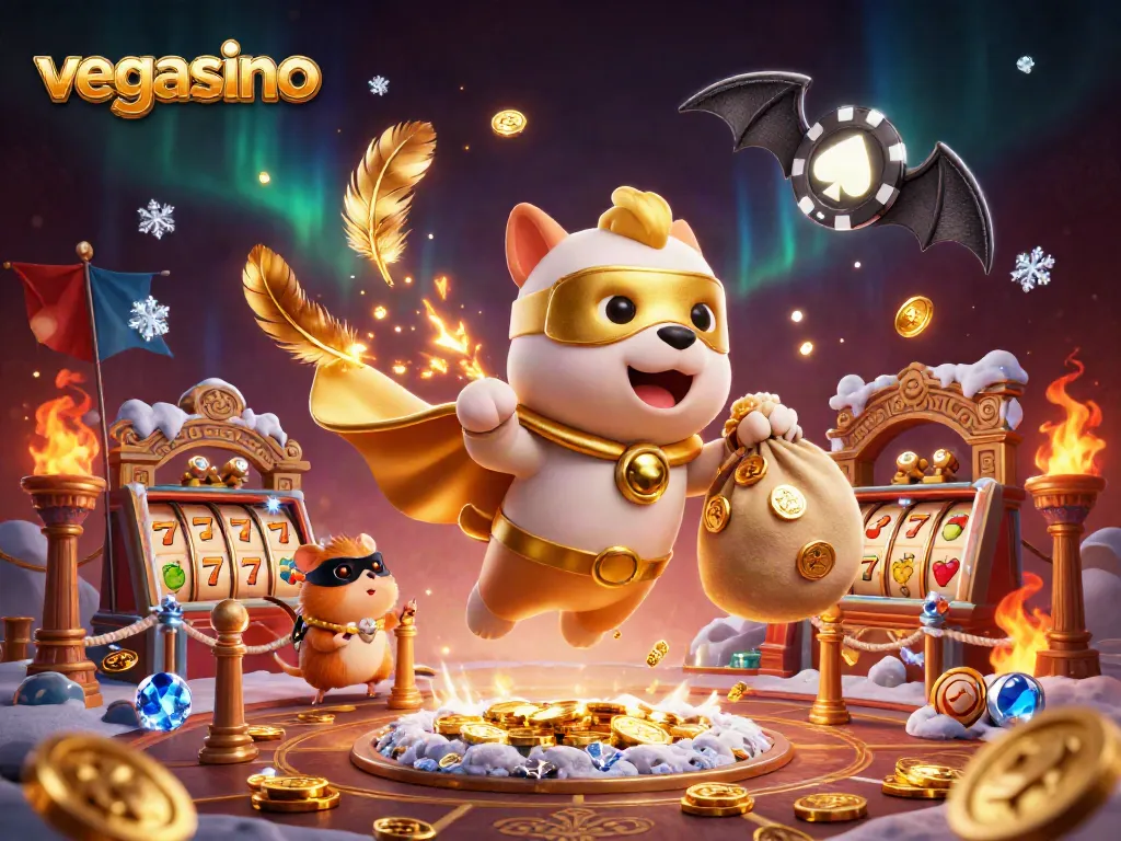 Experience the thrill of vegasino with a superhero dog and hamster in a dynamic casino scene.