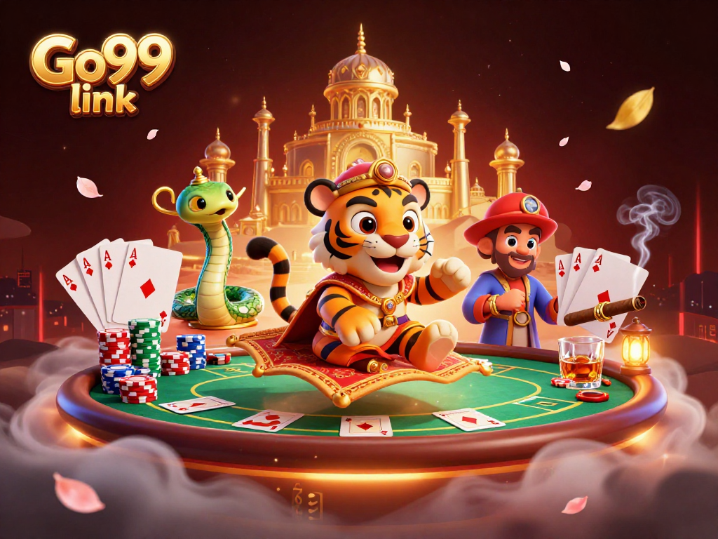 Engage with the vibrant Go99 link scene featuring the tiger sultan and gold palace.