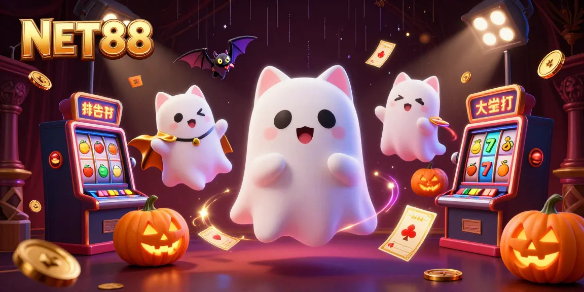Engage in thrilling gameplay with NET88, featuring a friendly ghost cat and haunted slots action.