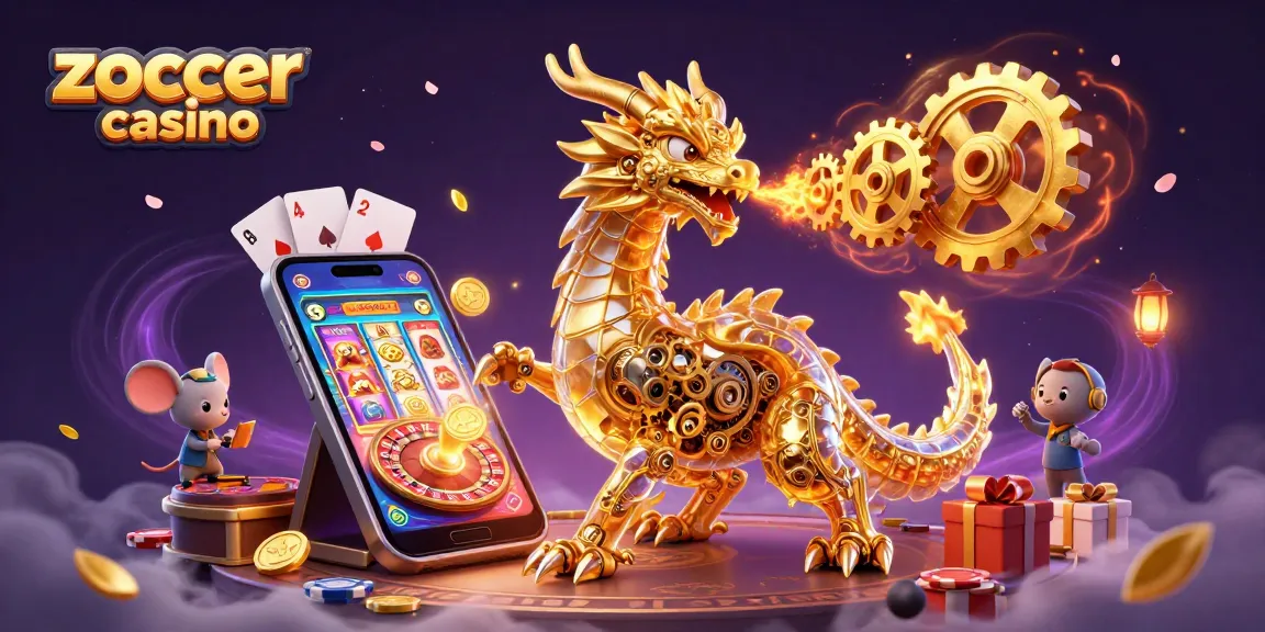Play exciting games at zoccer casino with a golden dragon and vibrant slot visuals.
