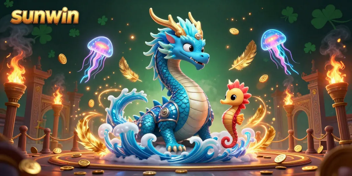 sunwin players can win big in a vibrant underwater scene with a dragon and mystical knights