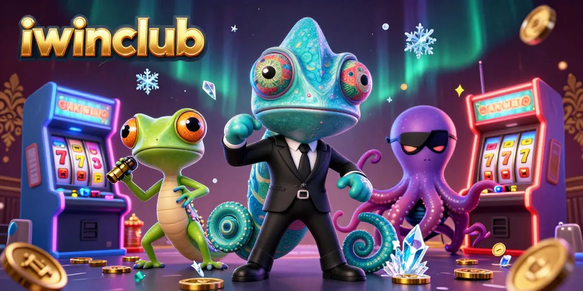 Experience iwinclub's thrilling slots and games with animated characters in a vibrant casino scene
