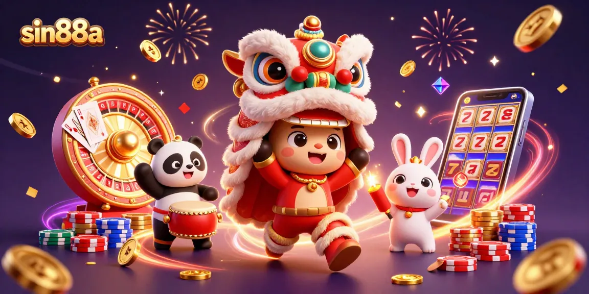 Win big with sin88a in a vibrant casino scene featuring festive characters and dynamic game elements.